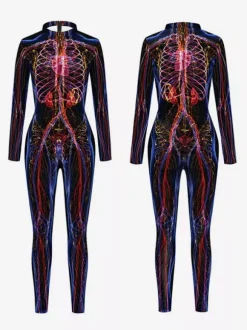 Combinaison néon déguisement impression numérique 3D combinaison phosphorescente UV style Zentai costume de cosplay d'Halloween en polyester.