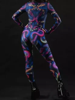 Combinaison néon déguisement impression numérique 3D combinaison phosphorescente UV style Zentai costume de cosplay d'Halloween en polyester.