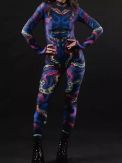 Combinaison néon déguisement impression numérique 3D combinaison phosphorescente UV style Zentai costume de cosplay d'Halloween en polyester.