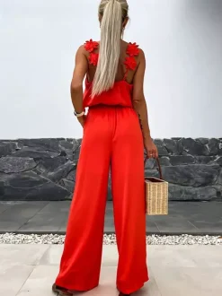 Combinaison olive à col V sans manches et fines bretelles en polyester coupe droite tenue d'été une pièce