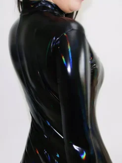 Combinaison Sexy En Latex Pu En Cuir Noir Zentai Manche Longue