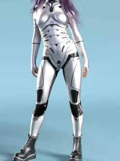 Combinaison Zentai Cyberpunk pour femme style robot imprimée en 3D métallisée.