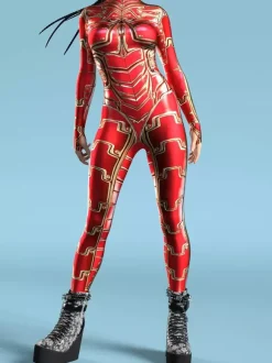 Combinaison Zentai Cyberpunk pour femme style robot imprimée en 3D métallisée.