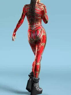 Combinaison Zentai Cyberpunk pour femme style robot imprimée en 3D métallisée.