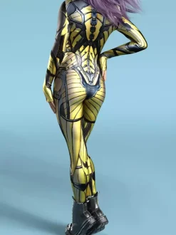 Combinaison Zentai Cyberpunk pour femme manches longues style soldat cybernétique métallisée.