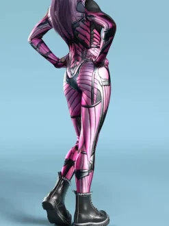 Combinaison Zentai Cyberpunk pour femme manches longues style soldat cybernétique métallisée.