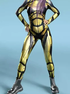 Combinaison Zentai Cyberpunk pour femme manches longues style soldat cybernétique métallisée.