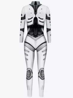 Combinaison Zentai Cyberpunk Adulte pour Adulte Imprimé Robot Illusion Métallique Combinaison de Cuir Métallisée Motif Carnaval de Venise