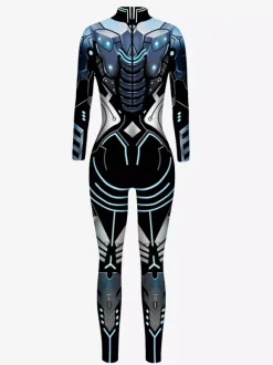Combinaison Zentai Cyberpunk Adulte pour Adulte Imprimé Robot Illusion Métallique Combinaison de Cuir Métallisée Motif Carnaval de Venise