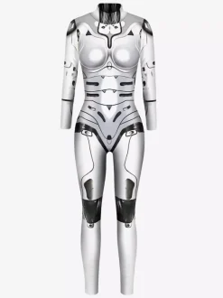 Combinaison Zentai Cyberpunk Adulte pour Adulte Imprimé Robot Illusion Métallique Combinaison de Cuir Métallisée Motif Carnaval de Venise