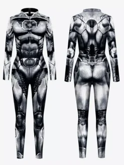 Combinaison Zentai Cyberpunk Adulte pour Adulte Imprimé Robot Illusion Métallique Combinaison de Cuir Métallisée Motif Carnaval de Venise