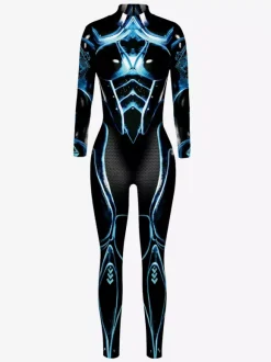 Combinaison Zentai Cyberpunk Adulte pour Adulte Imprimé Robot Illusion Métallique Combinaison de Cuir Métallisée Motif Carnaval de Venise