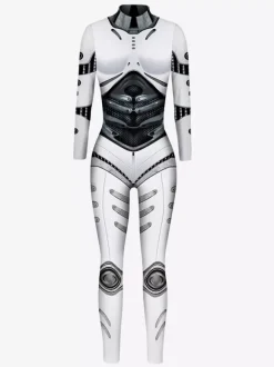 Combinaison Zentai Cyberpunk Adulte pour Adulte Imprimé Robot Illusion Métallique Combinaison de Cuir Métallisée Motif Carnaval de Venise