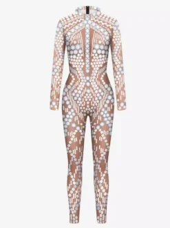 Combinaison Zentai Cyberpunk Adulte pour Adulte Imprimé Robot Illusion Métallique Combinaison de Cuir Métallisée Motif Carnaval de Venise