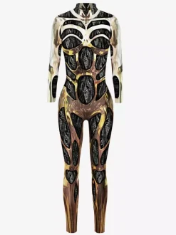 Combinaison Zentai Cyberpunk Adulte pour Adulte Imprimé Robot Illusion Métallique Combinaison de Cuir Métallisée Motif Carnaval de Venise