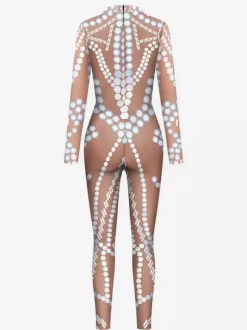 Combinaison Zentai Cyberpunk Adulte pour Adulte Imprimé Robot Illusion Métallique Combinaison de Cuir Métallisée Motif Carnaval de Venise