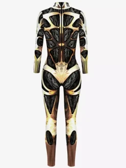Combinaison Zentai Cyberpunk Adulte pour Adulte Imprimé Robot Illusion Métallique Combinaison de Cuir Métallisée Motif Carnaval de Venise