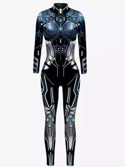 Combinaison Zentai Cyberpunk Adulte pour Adulte Imprimé Robot Illusion Métallique Combinaison de Cuir Métallisée Motif Carnaval de Venise