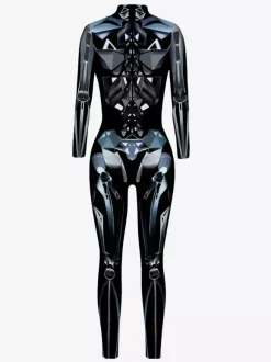 Combinaison Zentai Cyberpunk Adulte pour Adulte Imprimé Robot Illusion Métallique Combinaison de Cuir Métallisée Motif Carnaval de Venise