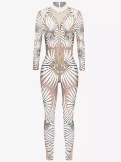 Combinaison Zentai Cyberpunk Adulte pour Adulte Imprimé Robot Illusion Métallique Combinaison de Cuir Métallisée Motif Carnaval de Venise