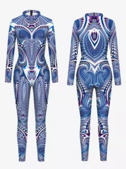 Combinaison Zentai Cyberpunk Adulte pour Adulte Imprimé Robot Illusion Métallique Combinaison de Cuir Métallisée Motif Carnaval de Venise