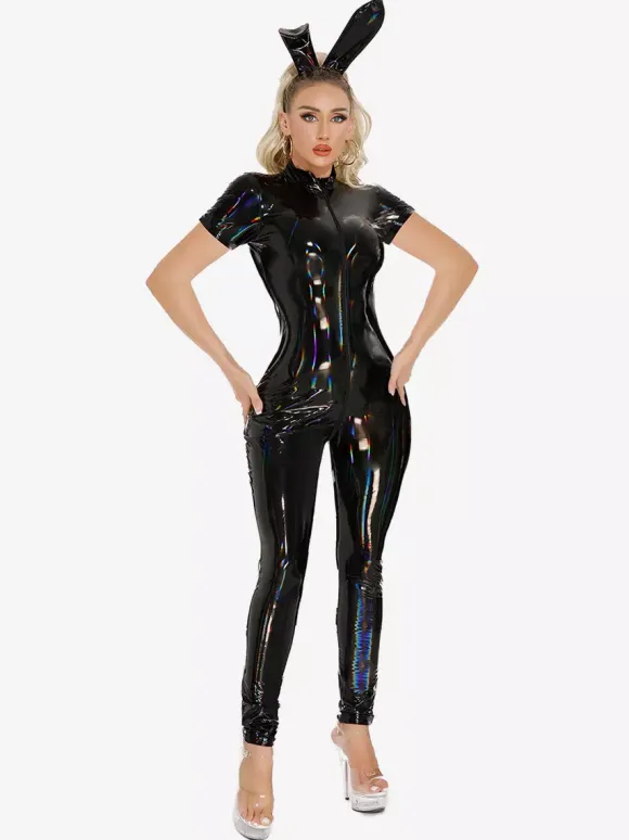 Combinaison Zentai Halloween en cuir verni pour fille lapine sexy