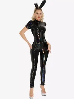 Combinaison Zentai Halloween en cuir verni pour fille lapine sexy