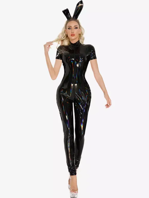 Combinaison Zentai Halloween en cuir verni pour fille lapine sexy