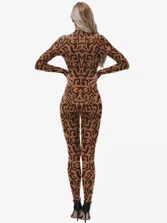 Combinaison Zentai intégrale pour femme avec imprimé à motifs grecs