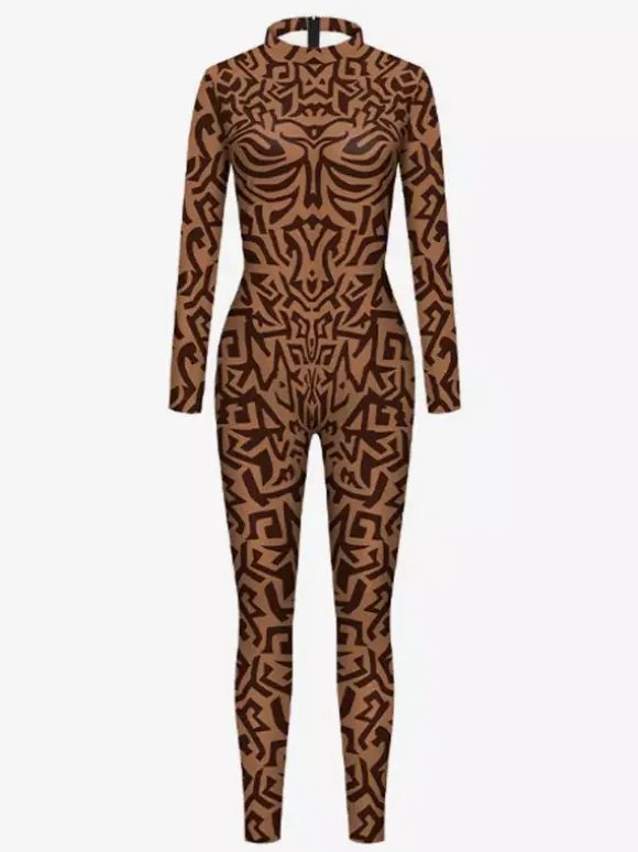 Combinaison Zentai intégrale pour femme avec imprimé à motifs grecs