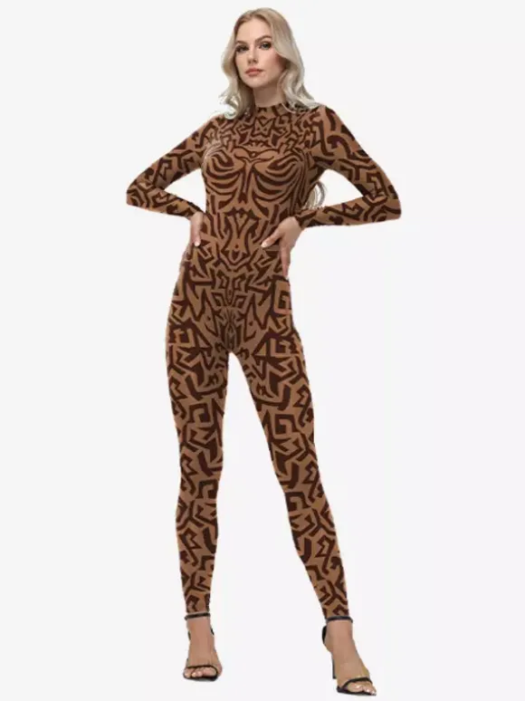 Combinaison Zentai intégrale pour femme avec imprimé à motifs grecs
