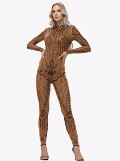 Combinaison Zentai intégrale pour femme avec imprimé à motifs grecs