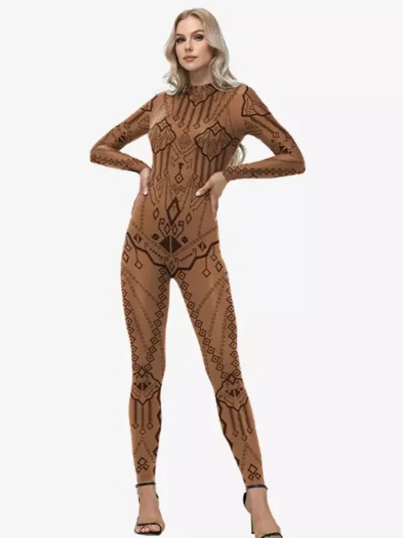 Combinaison Zentai intégrale pour femme avec imprimé à motifs grecs