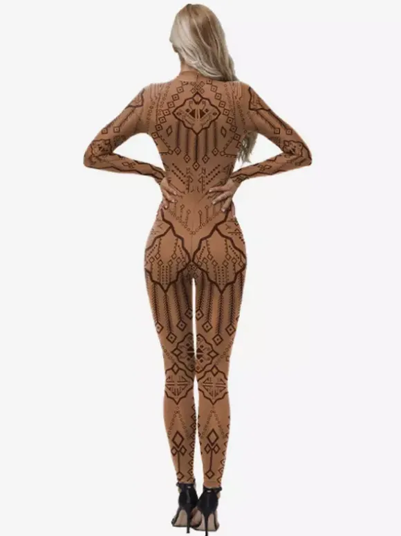 Combinaison Zentai intégrale pour femme avec imprimé à motifs grecs