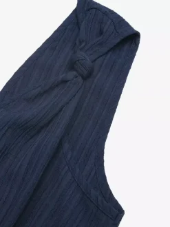 Combinaison bleue à col V sans manches boutons dos nu ample style été