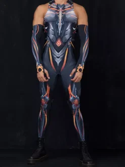 Combinaison cyberpunk pour homme imprimé robot à effet d'optique combinaison métallique