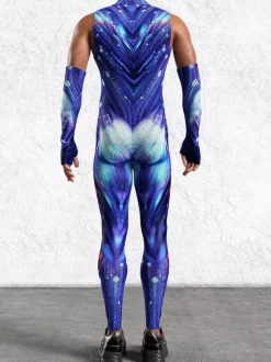 Combinaison cyberpunk pour homme imprimé robot à effet d'optique combinaison métallique