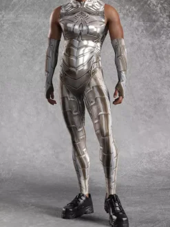 Combinaison cyberpunk pour homme imprimé robot à effet d'optique combinaison métallique