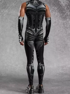 Combinaison cyberpunk pour homme imprimé robot à effet d'optique combinaison métallique