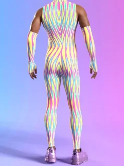Combinaison cyberpunk pour homme imprimé robot à effet d'optique combinaison métallique