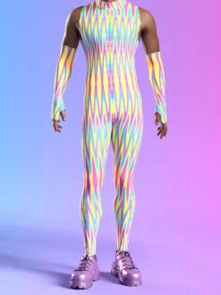 Combinaison cyberpunk pour homme imprimé robot à effet d'optique combinaison métallique