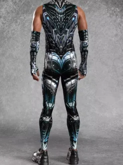 Combinaison cyberpunk pour homme imprimé robot à effet d'optique combinaison métallique