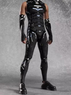 Combinaison cyberpunk pour homme imprimé robot à effet d'optique combinaison métallique