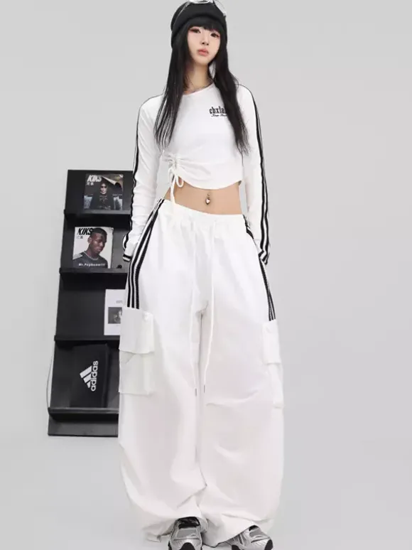 Combinaison de danse de rue pour femme tenue de jazz tendance blanche contrastée avec laçage pantalon hip-hop slim