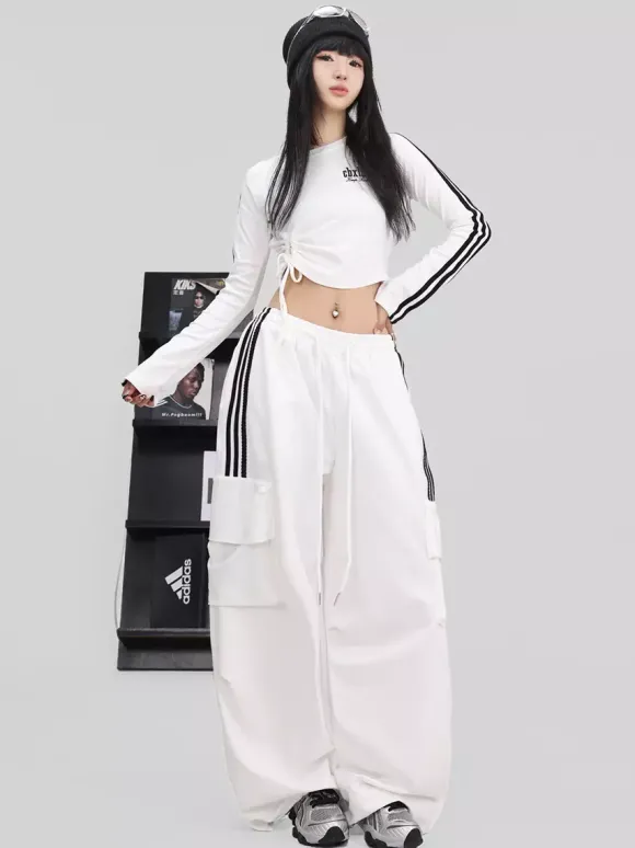 Combinaison de danse de rue pour femme tenue de jazz tendance blanche contrastée avec laçage pantalon hip-hop slim