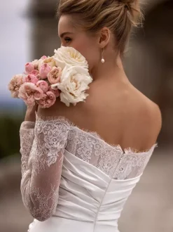 Combinaison de mariée Robe de mariée 2 Pièces Cou original Tissu de satin détail zip Robes de mariée