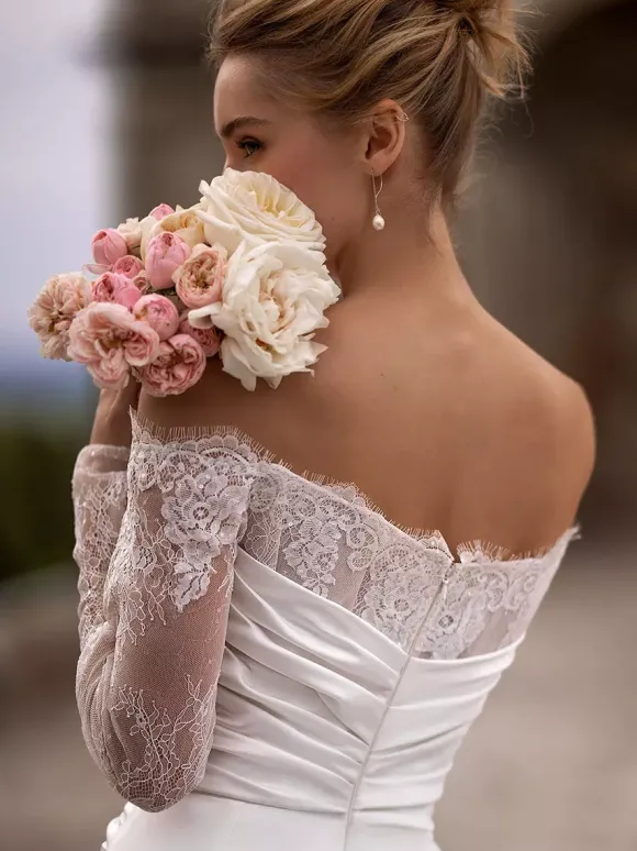 Combinaison de mariée Robe de mariée 2 Pièces Cou original Tissu de satin détail zip Robes de mariée