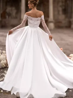 Combinaison de mariée Robe de mariée 2 Pièces Cou original Tissu de satin détail zip Robes de mariée