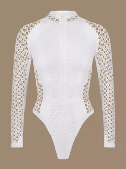 Combinaison de surf blanche zippée à manches longues en maille pour l'été 2026