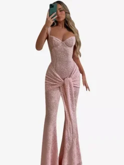 Combinaison en dentelle rose Fairycore pour femme - Combinaison évasée à nouer sur le devant - Tenue romantique d'été pour une soirée en amoureux 2026
